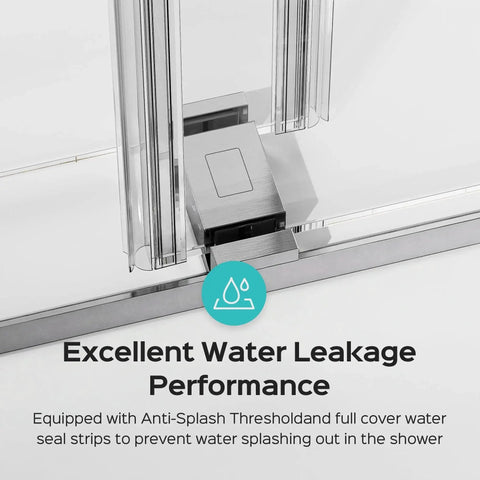 Close-up of threshold seal of 68-72 Inch Frameless Double Bypass Sliding Shower Door with Brushed Nickel Finish and tempered glass