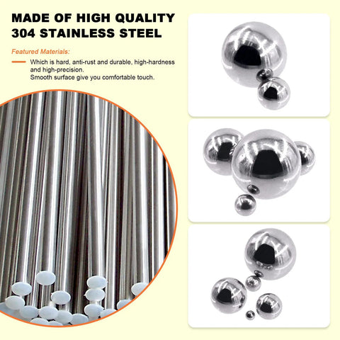 Tanstic 330-piece stainless steel ball bearing assortment, 16 sizes from 1 mm to 12 mm.
