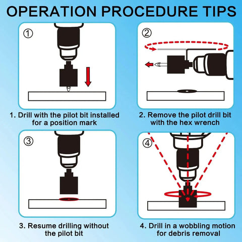 Operation procedure tips for Three Quarters Inch Diamond Hole Saw Set With Pilot Bit Two Pack Diamond Tipped Tile Saws.