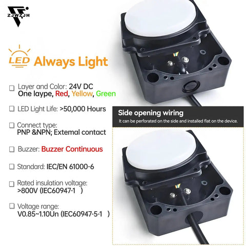 24V DC And AC LED Signal Tower Light With Red Green Yellow Three Colors, 1 Layer Column Beacon Indicator Lamp, square 24V mount