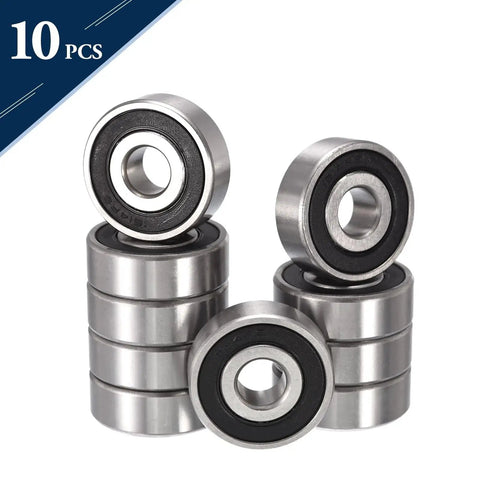 Deep Groove Ball Bearing Sealed 2RS Pre Lubricated Heavy Duty Chrome Steel High Speed Low Noise ABEC Tolerance Rubber Seal 10 Pack