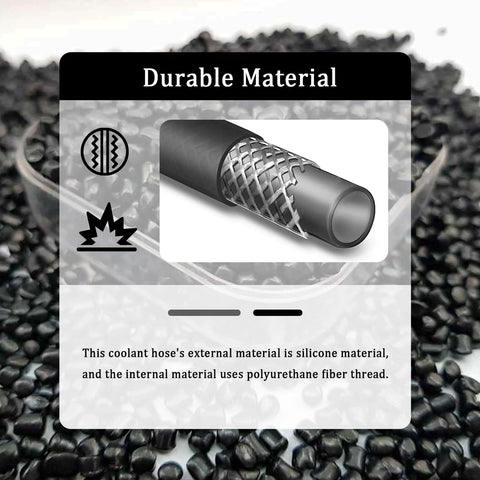 Automotive silicone radiator hose with braided reinforcement, black exterior, cross-section view