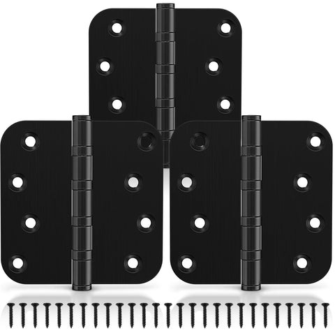 Door hinges, 4x4 in, matte black stainless steel, ball bearing, non-removable pin, 5/8 in radius, 3-pack