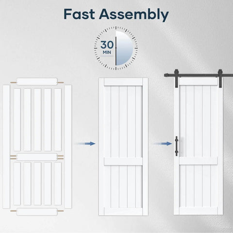 White Barn Door 30x84 Inches With 5.5 Ft Sliding Door Hardware Track Kit Included assembly guide