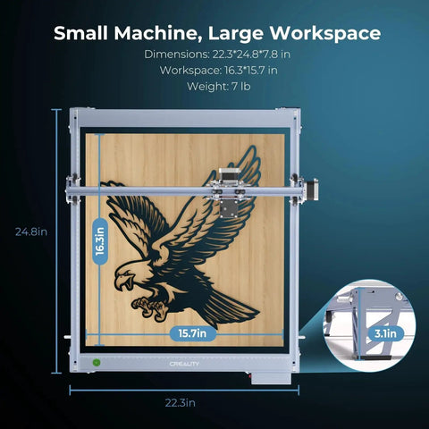 Front view of Falcon 10W Laser Engraver And Cutter With 72W Output 0.06mm Precision 32 Bit Control, 15.7 by 16.3 inch work area