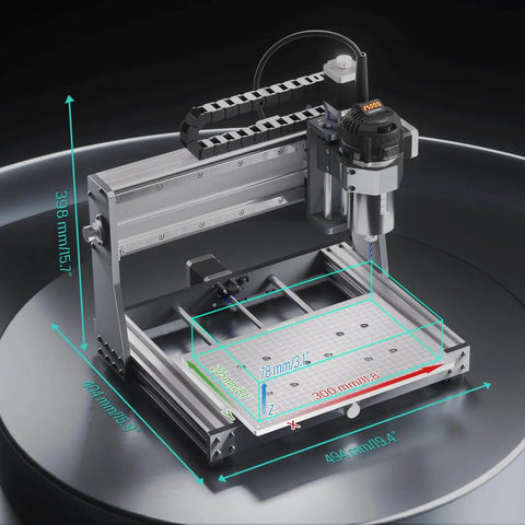 3020-PRO Ultra CNC Router Machine with all-metal frame, upgraded 710W spindle, 60mm stepper, shown with work area dimensions