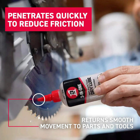 Applying Dry Lube Drip Oil For Tools And Gear, 4 Oz, 100 Percent Dry To Touch on a saw blade, quick dry, corrosion protection.