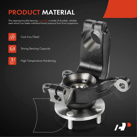Front Right Steering Knuckle And Wheel Bearing Hub Assembly For Ford Focus 2006 2007 2008 2009 2010 2011 Passenger Side Drop In Replacement Front Suspension Fits 2011 With Four Bolt Wheels showing cast iron steel material details.