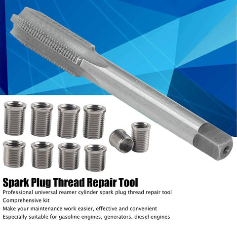 Universal Spark Plug Thread Repair Kit With M10x1.0 Inserts And M12x1.0 Tap In Stainless Steel For Automotive Engines displayed