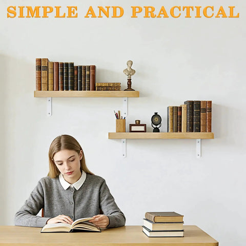 12 Pack Floating Shelf Brackets White Heavy Duty L Shaped Corner Braces For Hanging Shelves mounted in a study room