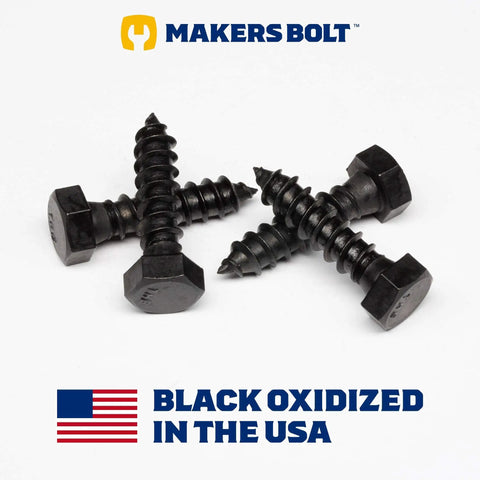 Premium Stainless Steel Black Lag Screws 3/8 Inch By 1 Inch Hex Lag Bolts 10 Pack 304 Grade Steel Black Oxide Finish