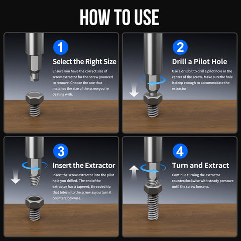Damaged Screw Extractor Set For Easy Removal Of Rusty Stripped Screws Nuts And Bolts With Magnetic Extension Shaft And Socket Adapter 32 Piece HSS 4341 Tools By STREBITO Screwdriver Bits Included usage guide illustration