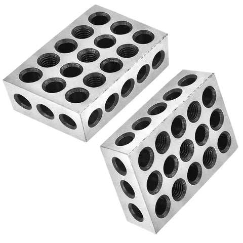 Matched Pair 1 2 3 Blocks Set for Milling Machines with 23 Holes, Precision Ground Tool Steel Blocks, displayed at angle.