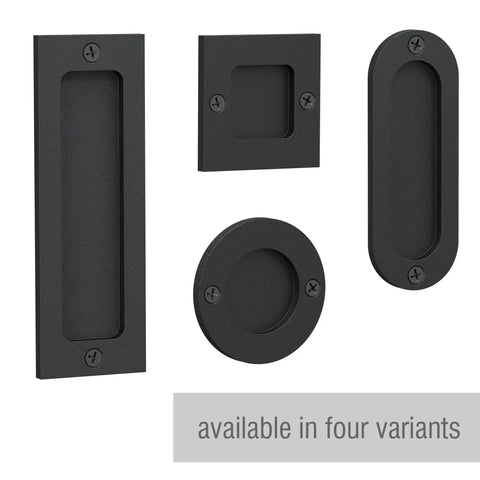 6 Inch Finger Flush Pulls For Closet Pocket Doors And Sliding Barn Doors Set In Matte Black Recessed Rectangle Plates in four variants