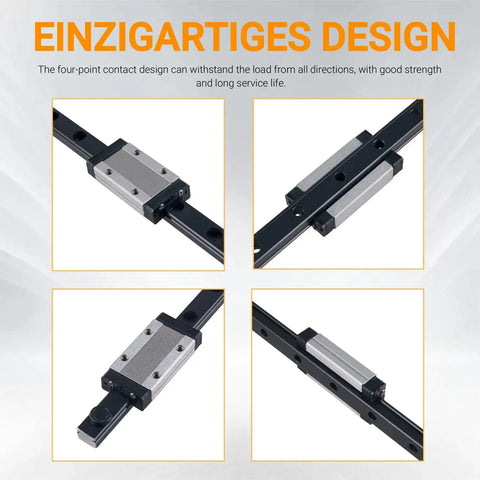 Two Pack 500mm MGN12H Linear Rail Guides with Carriages for 3D Printers and CNC Machines, side and front views