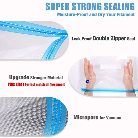 Premium 30 Pack Large 32x34cm Vacuum Sealed Filament Storage Bags Kit with double zipper sealing and micropore for vacuum.