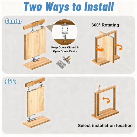 Invisible Pivot Hinge For Secret Doors And Bookshelves, Heavy Duty Up To 200 Lb, 360 Degree Rotation, installation options