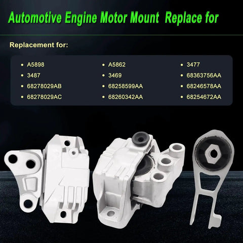 Engine Mount Set For 2.4L Fiat 500X Renegade Compass And Ram ProMaster City Direct Fit Replacement parts A5862 A5898