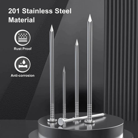 420 Piece Stainless Steel Hardware Nails Set For Home Use with different sizes of nails displayed on a stand.