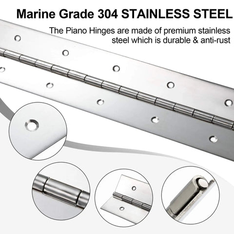 Marine Grade Heavy Duty Piano Hinge 36 Inch Long By 2 Inch Wide Built Beefy And Ready True Zero Point Zero Six Zero Inch Stainless Steel For Heavy Duty Cabinets Doors Toolboxes Metal Plates Furniture And Industrial Projects showing close-up details of hinge design and finish.