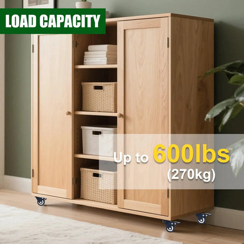 Wooden cabinet with 2 Inch Caster Wheels With Brake Heavy Duty Swivel Casters Set Of 4 Total Capacity 600 Lbs Industrial PU Wheels