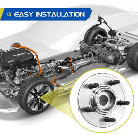 Beefed Up Front Wheel Bearing Hub Assembly 2 Pack For 2006 To 2010 Ford Explorer 2007 To 2010 Explorer Sport Trac And 2006 To 2010 Mercury Mountaineer 5 Lug With ABS OE Grade Replacement Ready To Install illustration with vehicle diagram