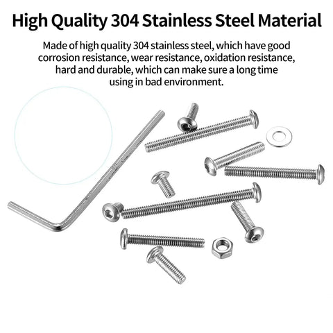 1050 Pcs M3 Screws Kit Pro Grade Stainless Steel Button Head Socket Cap Screws Nuts Washers And Bolts Assortment shown with hex wrench