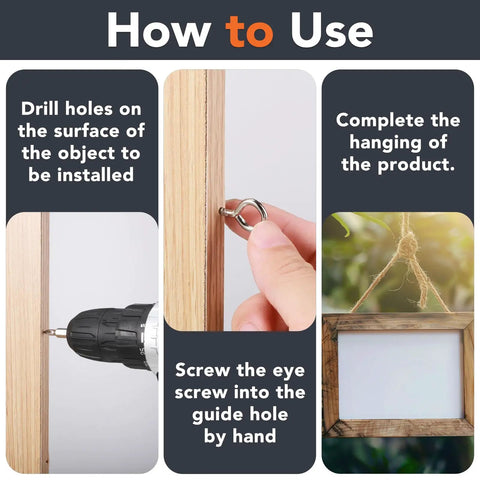 How to use Heavy Duty Eye Hook Screws 0.75 To 1.75 Inches 250 Pcs Nickel Plated Screw Eyes for Picture Frames and DIY Pendants