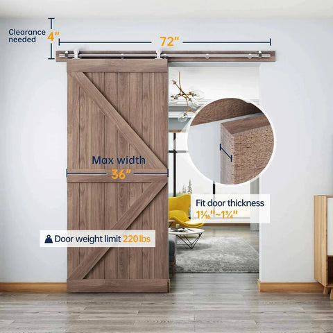 Six Foot Top Mount Stainless Steel Sliding Barn Door Hardware Track Kit For 30 To 36 Inch Wide Single Doors in use