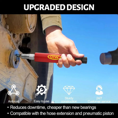 Person using Grease Fitting Cleaning Tool That Cleans And Flushes Out Old Dried Grease From Fittings Pins Shafts Bushings And Joints Using Penetrating Fluid And Hydraulic Pressure Red 2025 Upgrade To Slash Downtime And Boost Maintenance Efficiency on machinery