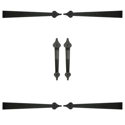 Steel Garage Door Decorative Hinges, Handles And Accents Hardware Kit With Screw Mount In Black Powder Coat, Rust Resistant