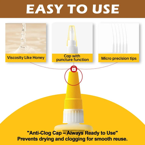 Fast Dry Wood Glue and Instant CA Adhesive for Wood Repair and Crafts with anti-clog cap and precision tips
