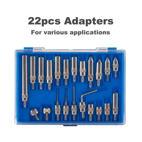 22-piece metal adapter set in blue plastic case for various applications