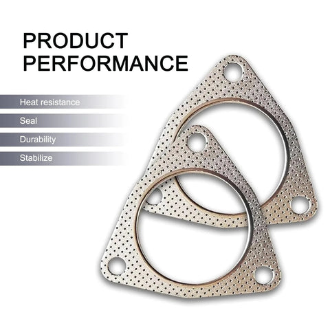 Neferta 2-pc graphite flange gasket set, 2.48in ID, three-hole design, silver exhaust gaskets