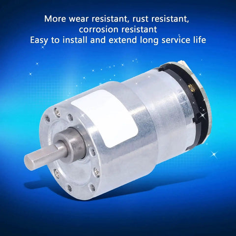 JGB37-520 DC12V Gear Motor With Encoder, High Torque Metal Gearbox, shown with AB phase output and durable design on blue background