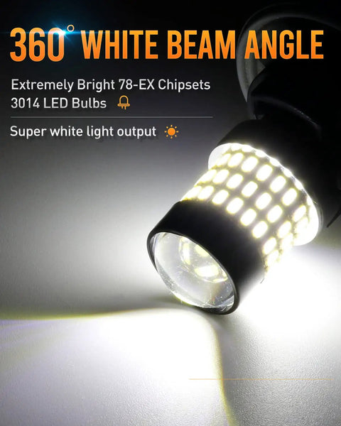 Crazy Bright 3157 LED Bulbs For Back Up Lights Xenon White 6500K 1800 Lumens With 78 SMD Chips Pack Of 2 Plug And Play LUYED For Cars close-up of bulb showing 360° beam angle