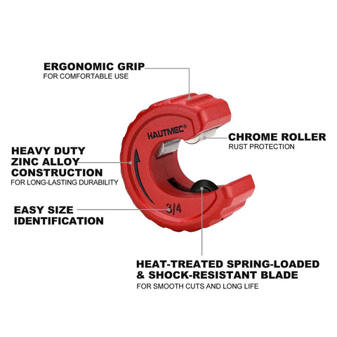 Heavy Duty Copper Tubing Cutter Set With Auto Tightening Includes Half Inch, Three Quarter Inch, And One Inch Cutters, Reaming Pen, Spare Cutting Wheels, Deburring Blade, In Portable Storage Case, Zinc Alloy Construction With Chrome Rollers.