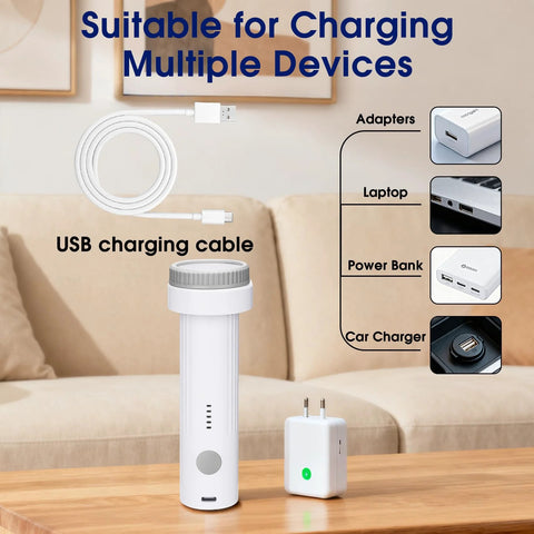 Eunhdet 6.0KPa cordless vacuum pump for storage bags, white with grey lid; USB charging cable and wall adapter shown.