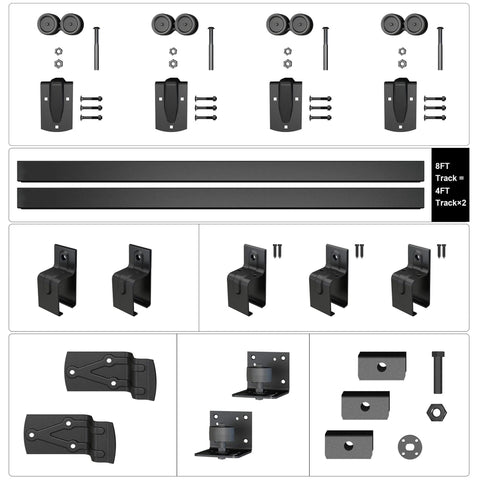 Beefy Heavy Duty Exterior Sliding Barn Door Hardware Kit With 450 Lb Capacity Black Powder Coat Finish 8 Ft Box Rail System