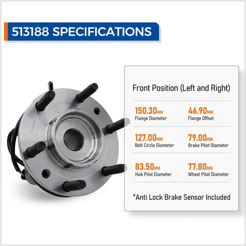 Front Wheel Hub Bearing Assembly 6 Lug With ABS Direct Fit Replacement For 02-09 Chevy Trailblazer And GMC Envoy specifications