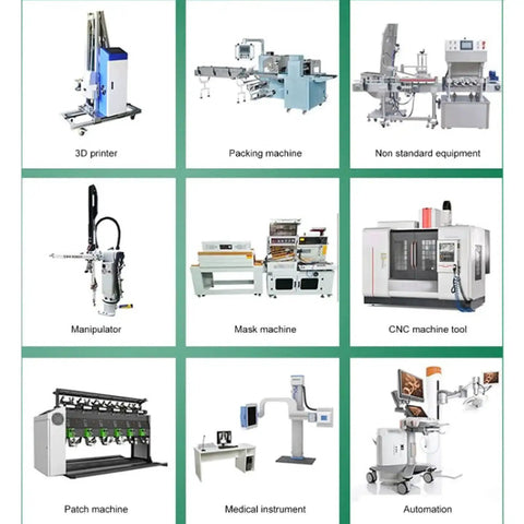 Collage of machines including 3D printer, CNC machine tool, and automation equipment for industrial and manufacturing use.