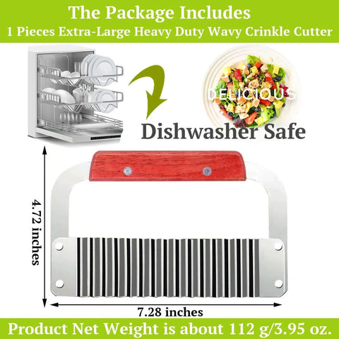 Extra Large Crinkle Cutter For Potatoes And Veggies By Suuker Pro Grade Stainless Steel Wavy Chopper with Wooden Handle