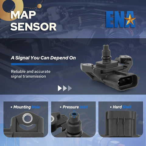 MAP sensor for Subaru vehicles; black plastic automotive part, front view with insets for mounting hole, pressure inlet, hard shell.