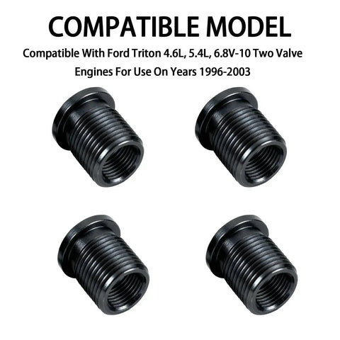 Four black spark plug thread inserts for Two Valve Ford Triton Spark Plug Removal Kit For 1996 To 2003 Ford Vehicles Compatible with 4.6L 5.4L 6.8L V10 SOHC Engines Spark Plug Spacer Tool For Easy DIY Repairs And Replacements