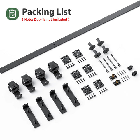 52 Inch Bifold Sliding Barn Door Hardware Track Kit With Side Mounted Black J Shape Rollers For Smooth Quiet Operation