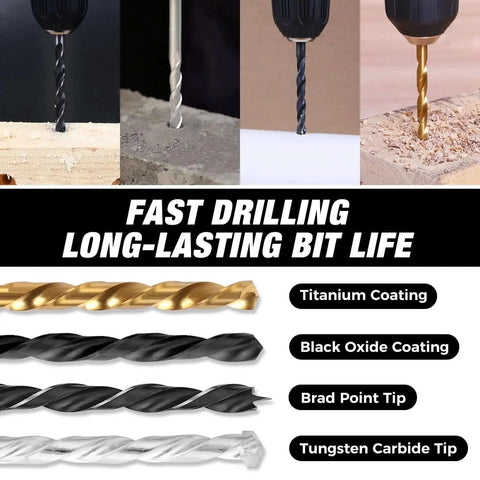 All In One 246 Piece Drill Bit Set For Cordless Drills With Wood Metal Masonry Cement Bits And Screwdriver Bits close-up