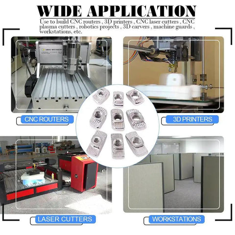 European M3 M4 M5 M6 Hammer Head Drop In T Slot Nut Kit For 20 30 40 Series Aluminum Profiles, uses across CNC routers, 3D printers.