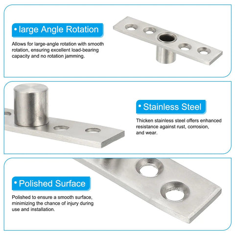 4 Pack 360 Degree Hidden Door Pivot Hinges Set For Secret Doors And Bookcases Central Axis Up Down Shaft Hardware In Silver Tone