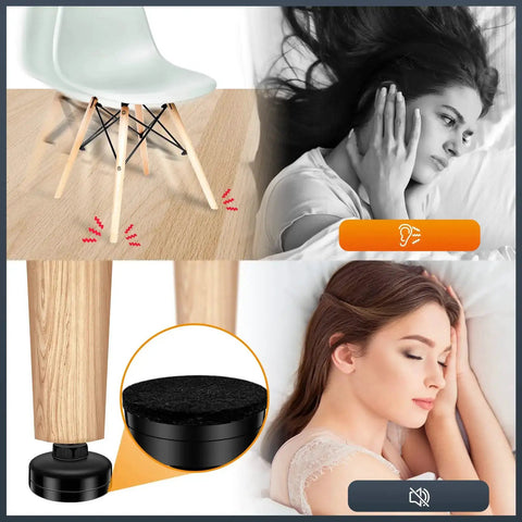 Noise reduction features of heavy duty adjustable furniture leveling feet set ten pack with T nut kit three eighths inch sixteen thread