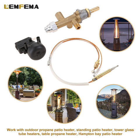 Lemfema propane patio heater repair kit with 4 parts: thermocouple sensor, dump switch, main valve, copper hose